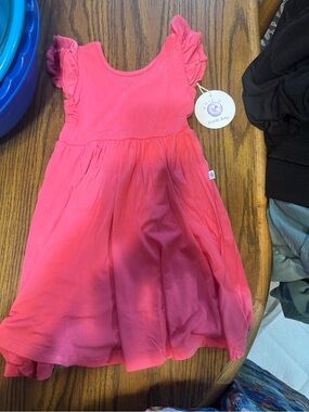Pink Flutter Sleeve bamboo Girls Dress